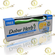 Отбеливающая зубная паста з солью и лимоном,  Dabur + зубная щетка 