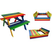 Детский комплект - 1 песочница с крышкой и столик с лавочками